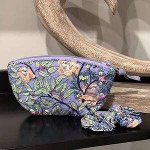 Purple Sloth Print Cosmetic Bag and Scrunchie Set